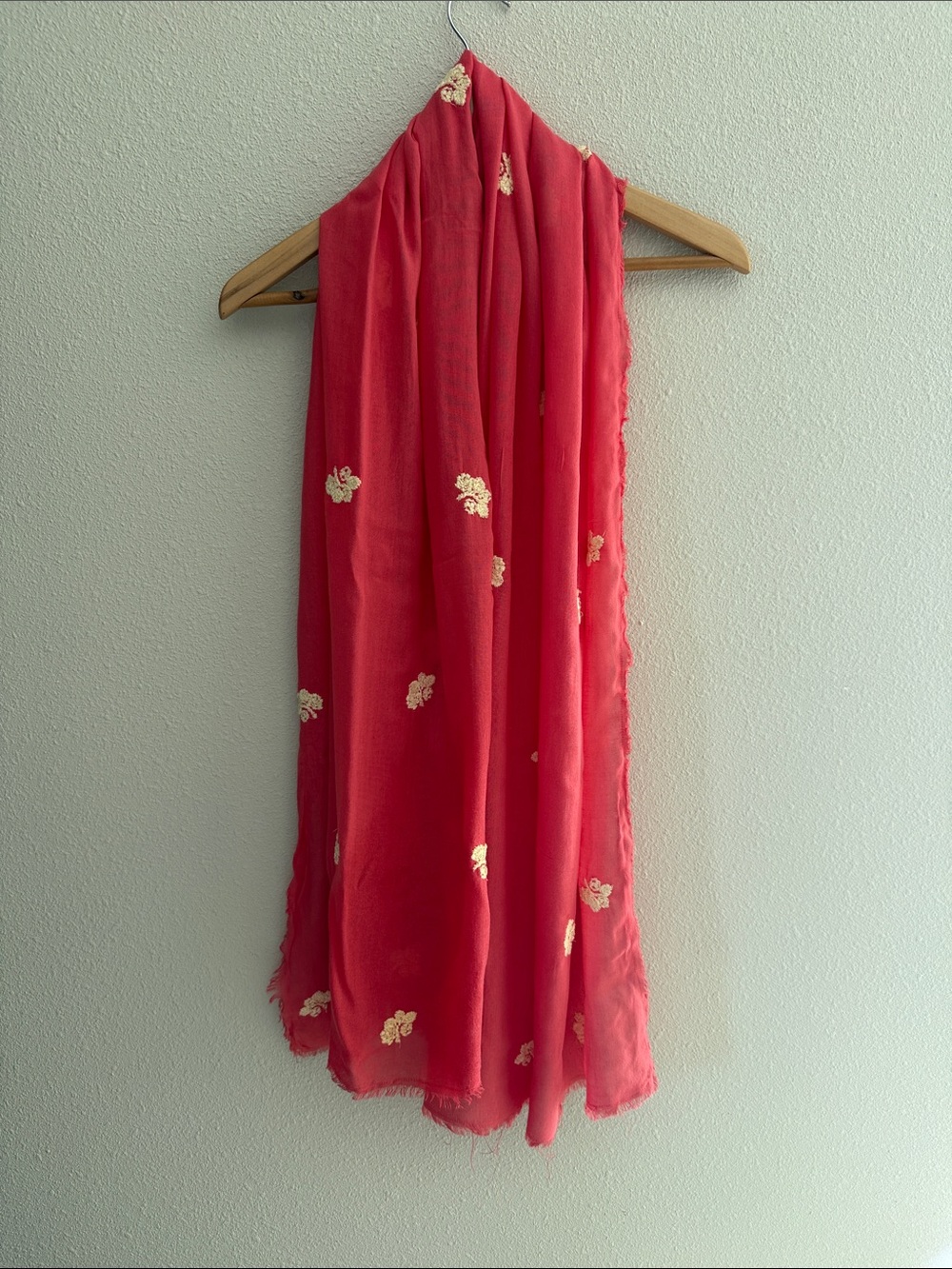 Large Coral Pink Wrap with Embroidered Flowers